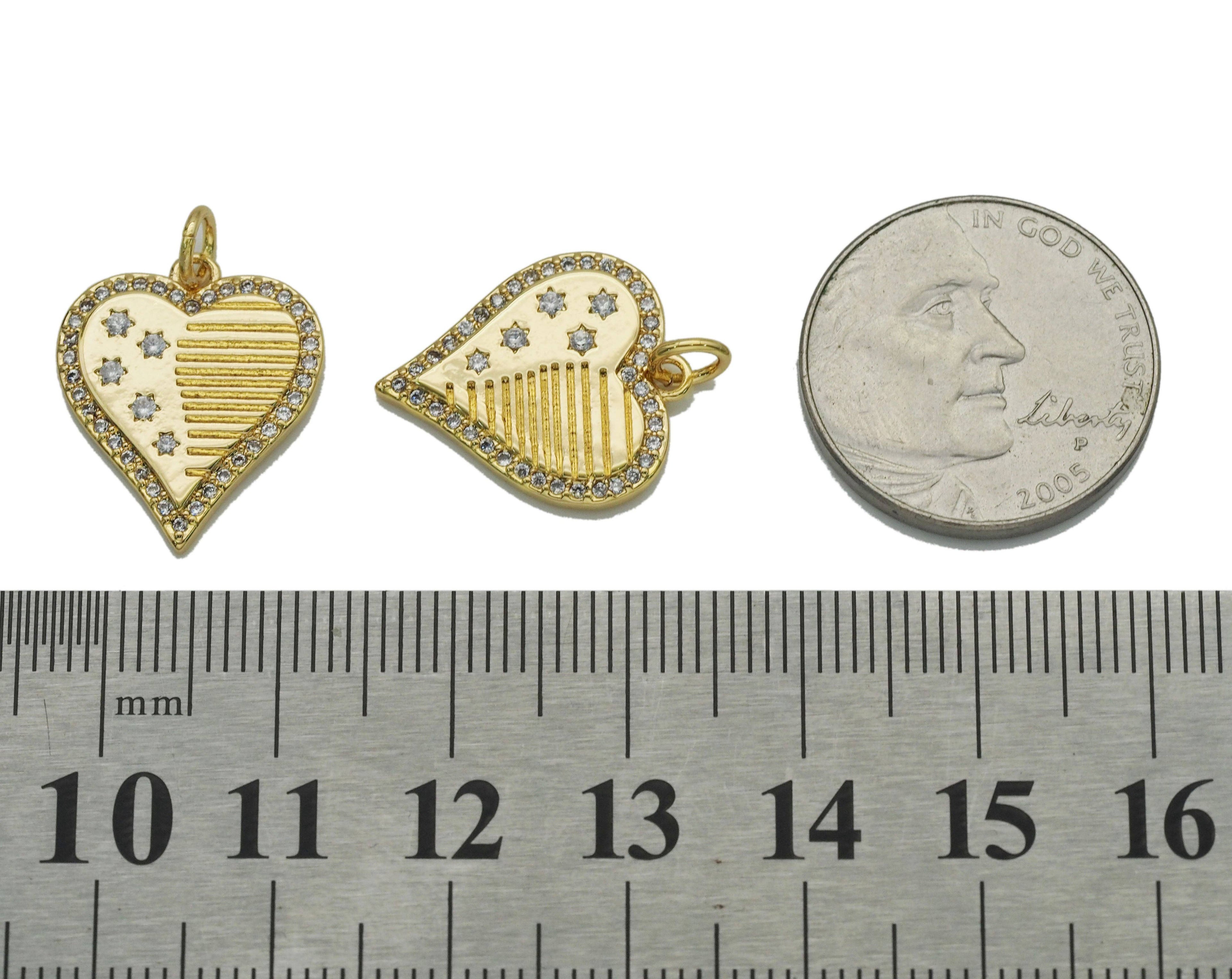 CZ Pave Gold Star On Heart Charm, Sku#LX118