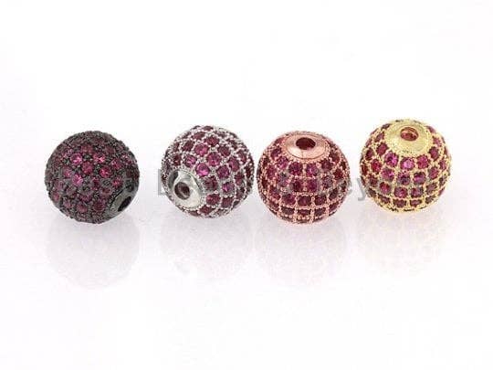 6mm/8mm/10mm/12mm Micro Pave Fuchsia CZ Stone Round Ball, Fuchsia Pave Gold/Silver/Rose Gold/Black Rhodium Bead Focal, 1/2pcs sku#G308FC