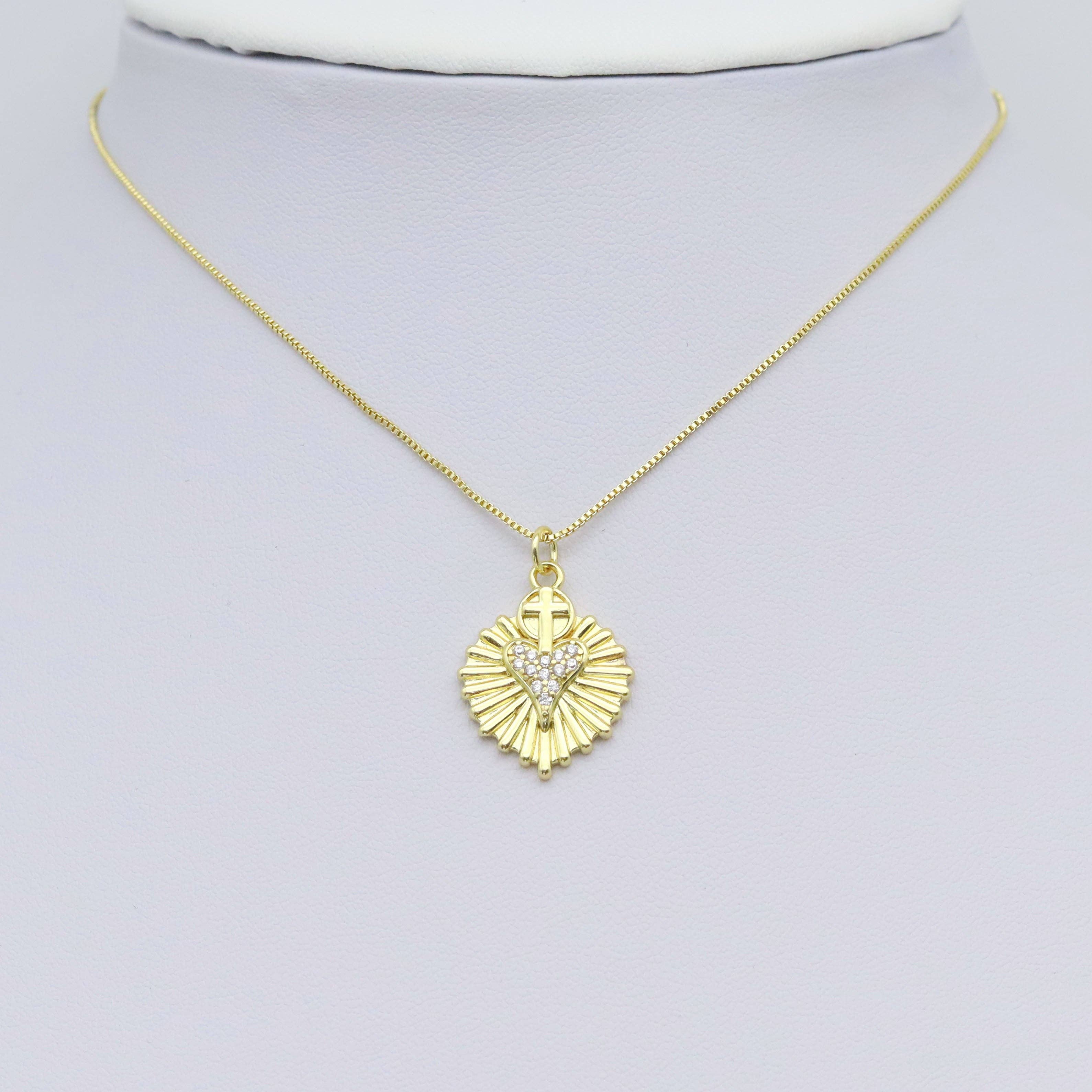 Clear CZ Gold Cross Radical Line Heart Charm Pendant, Sku#Y984