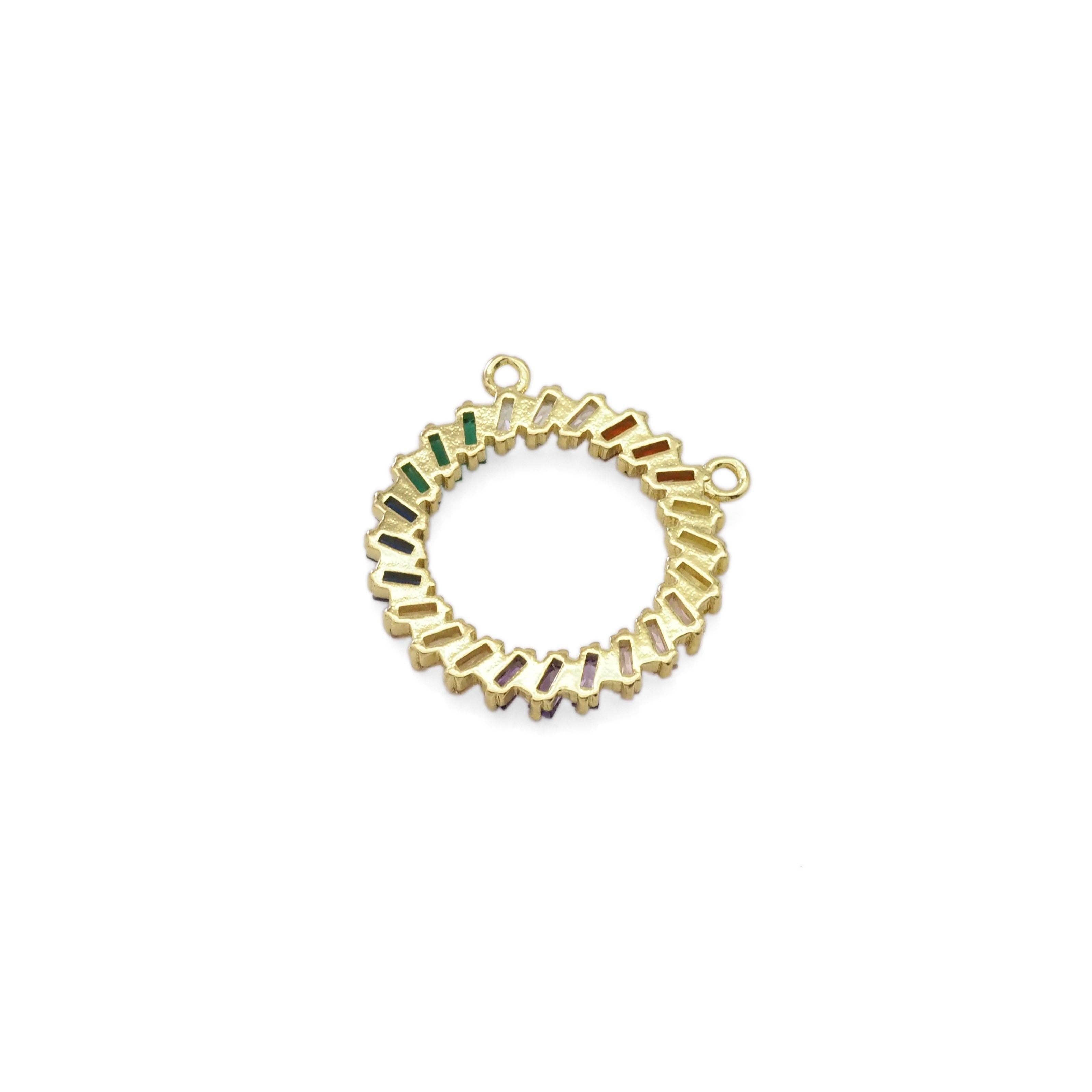 Colorful Baguette CZ Round Ring Charm, Sku#LX308-Bestbeads & Beyond
