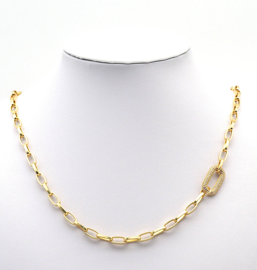 CZ Gold Oval Link Pendant/Connector, Sku#Y770