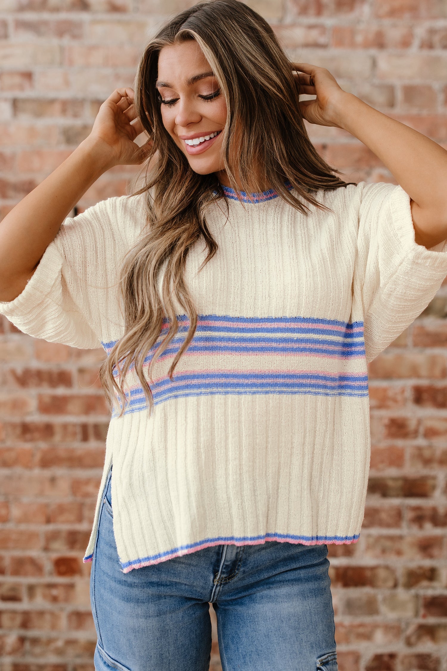 Haven Rib Knit Oversized Sweater-Threaded Pear