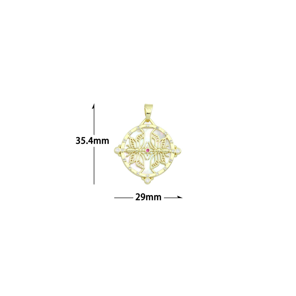 White Pearl Gold Butterfly insect On Round Coin Charm Pendant,Sku#LX876
