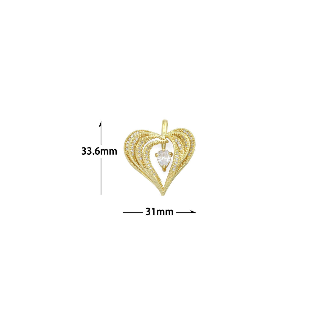 Teardrop CZ Gold layered Heart Charm Pendant,Sku#LX874