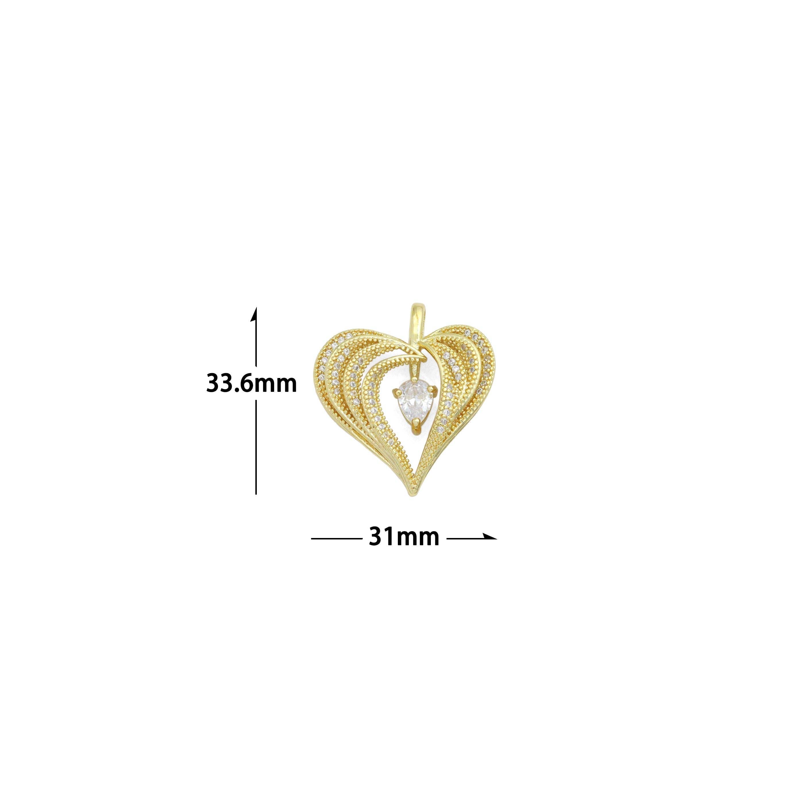 Teardrop CZ Gold layered Heart Charm Pendant,Sku#LX874