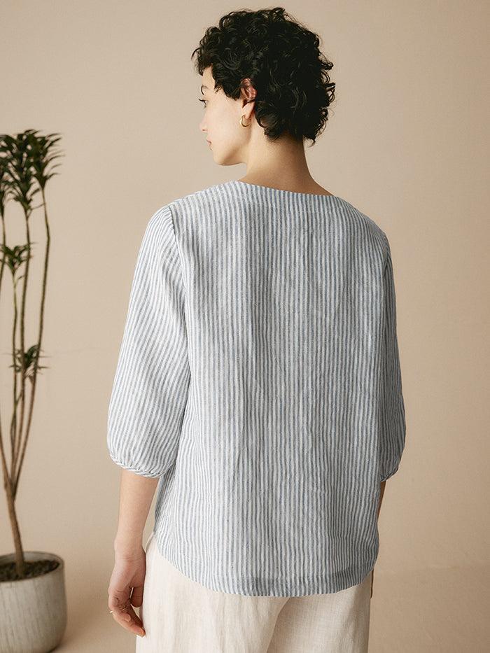 100% Linen Puff Sleeves Top LEAH-LINTICO