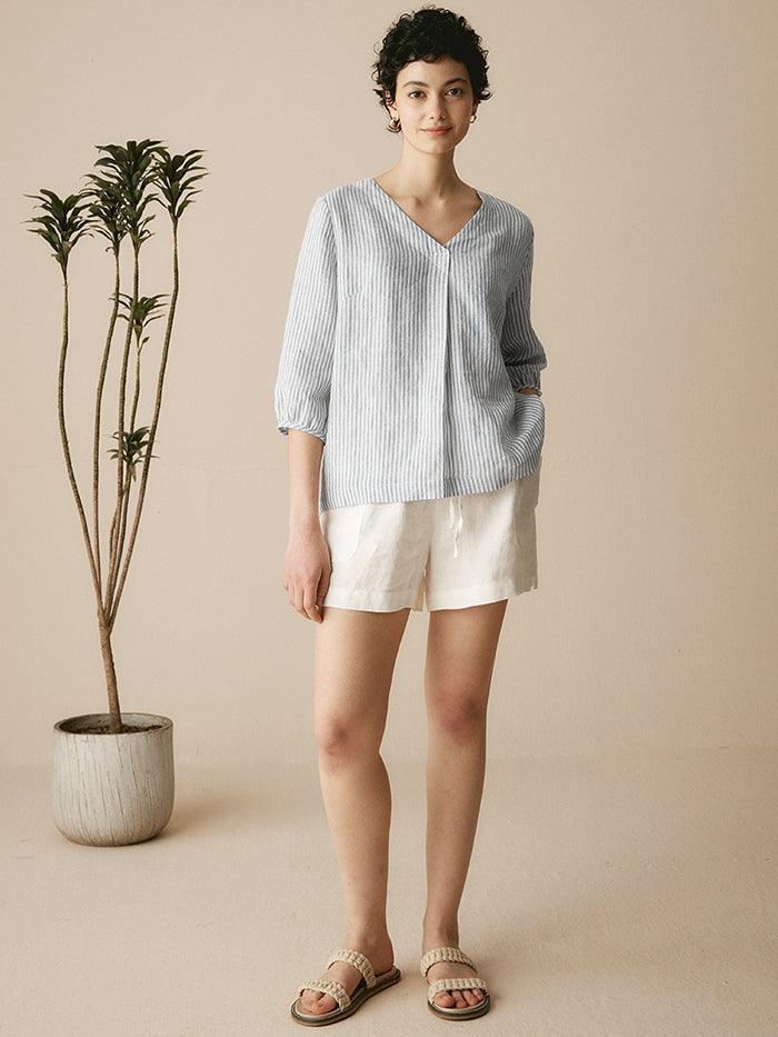 100% Linen Puff Sleeves Top LEAH-LINTICO