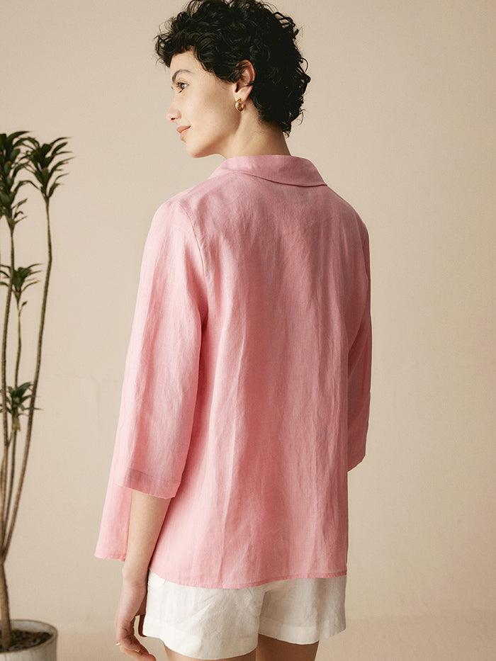 100% Linen Peter Pan Collar 3/4 Sleeve Shirt ASTRID