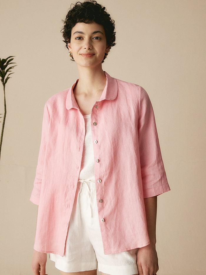 100% Linen Peter Pan Collar 3/4 Sleeve Shirt ASTRID