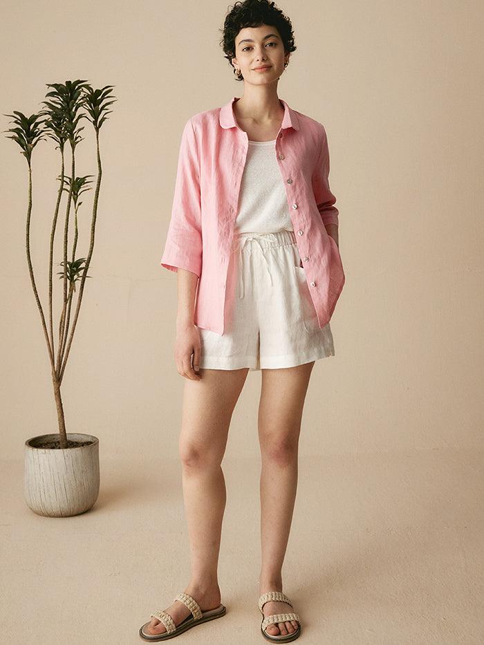 100% Linen Peter Pan Collar 3/4 Sleeve Shirt ASTRID