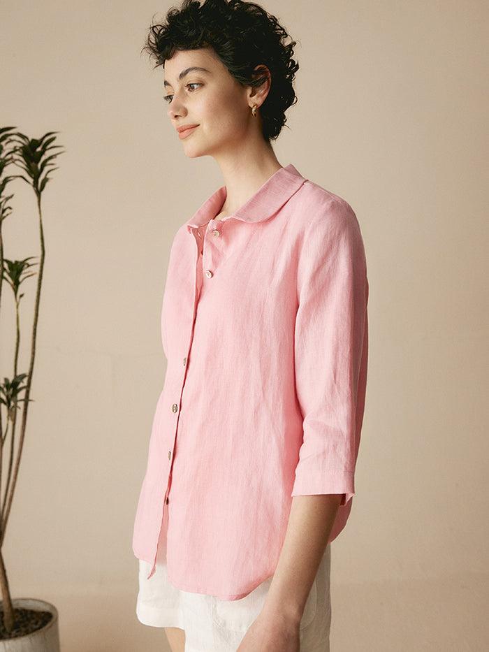 100% Linen Peter Pan Collar 3/4 Sleeve Shirt ASTRID