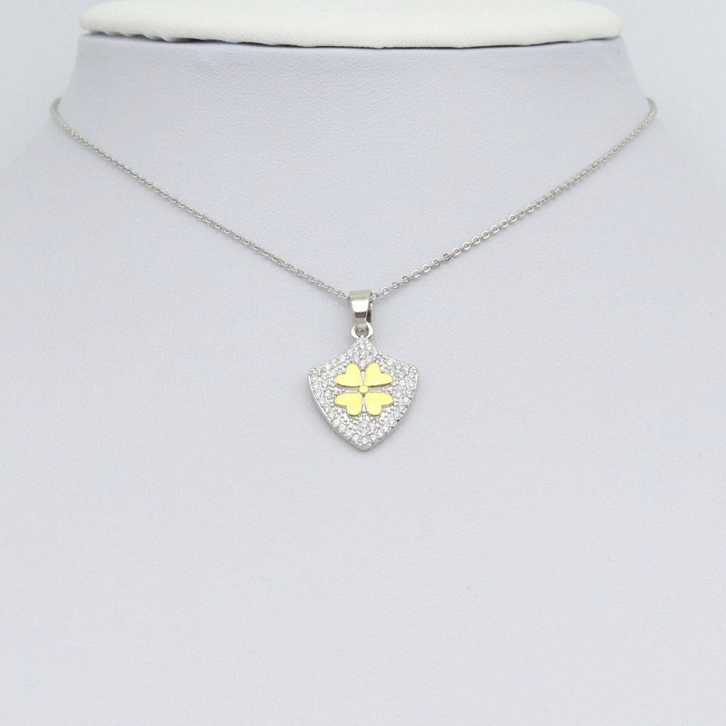 Dual Color CZ Gold Flower On Shield Charm Pendant, Sku#LX748