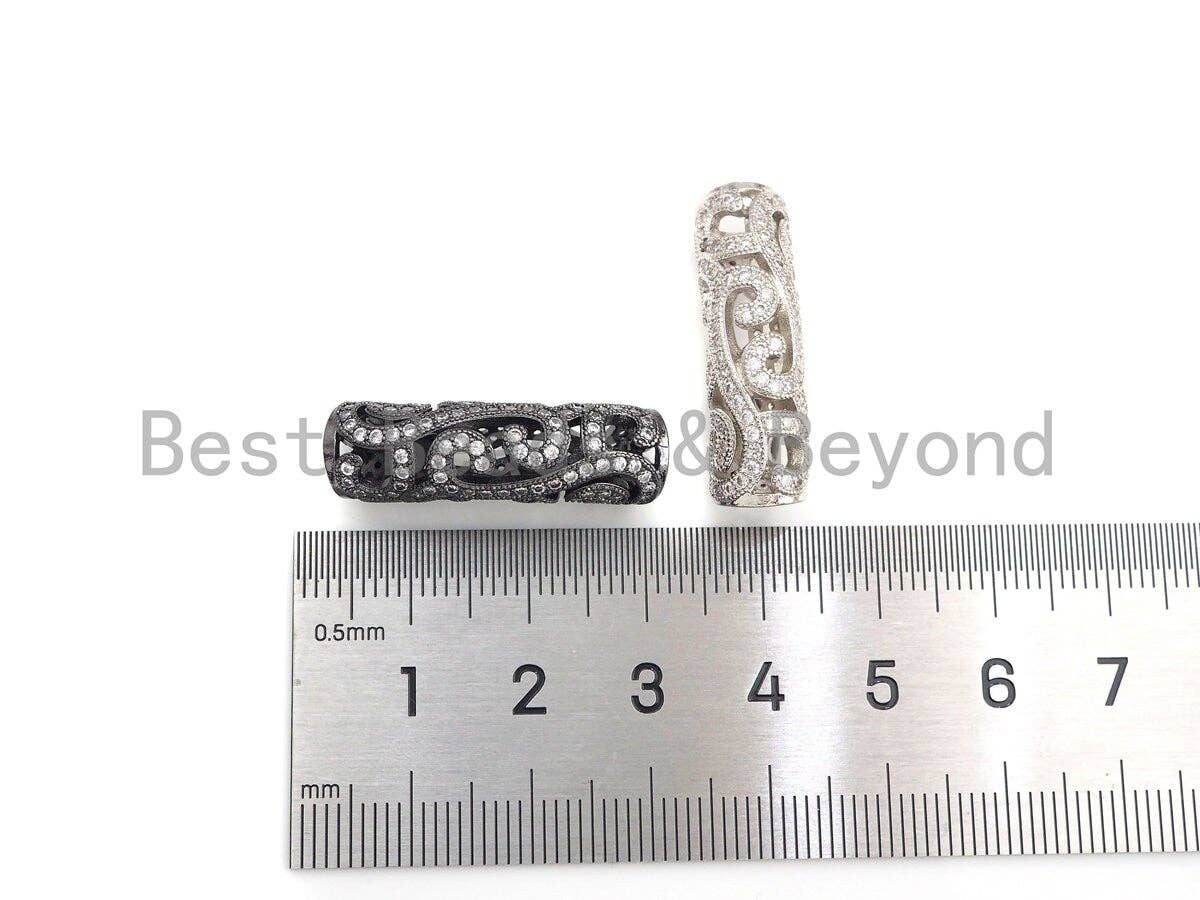 CZ Micro Pave Curved Tube , CZ curved tube, Gold Silver Black Rose Gold Color Spacer Tube, 29x5mm, Sku#G312