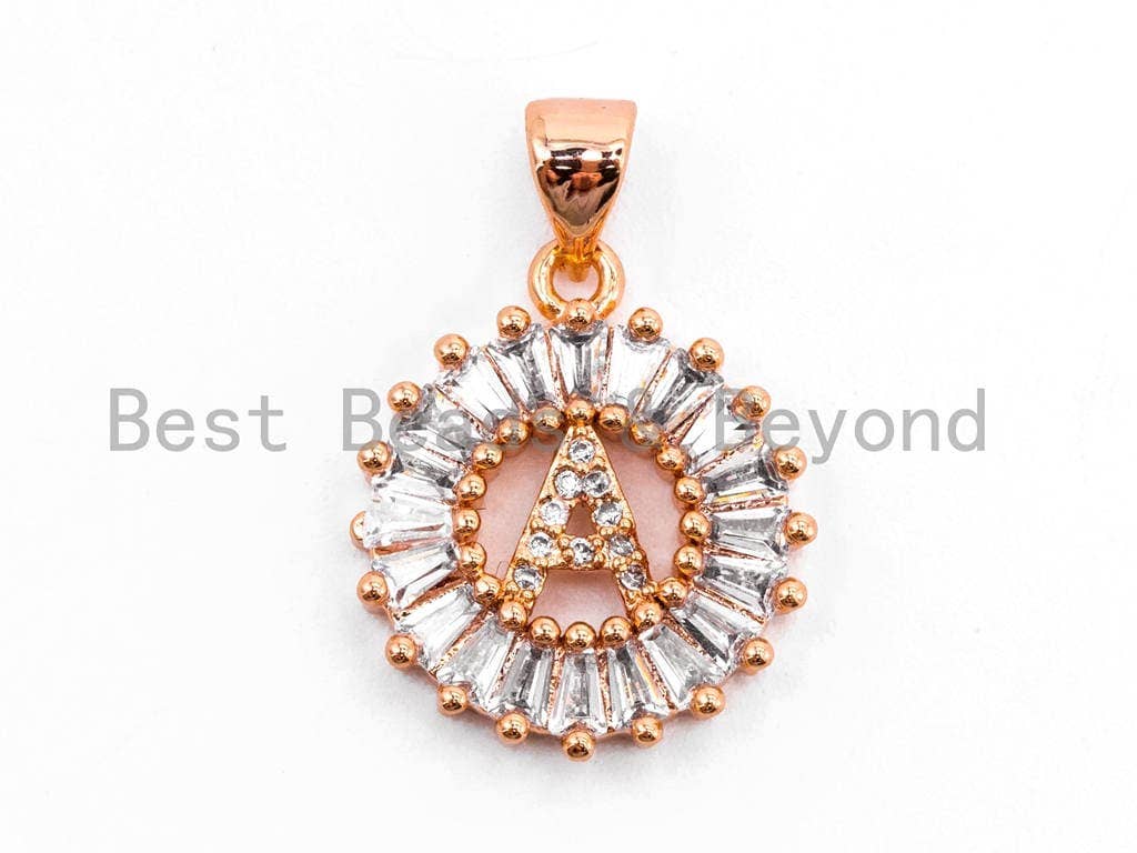 CZ Micro Pave Initial Letter A Charm/Pendent Beads,Cubic Zirconia Pave  Alphabet Beads Pendent, Gold/Silver Finish,16x18mm,sku#Z220