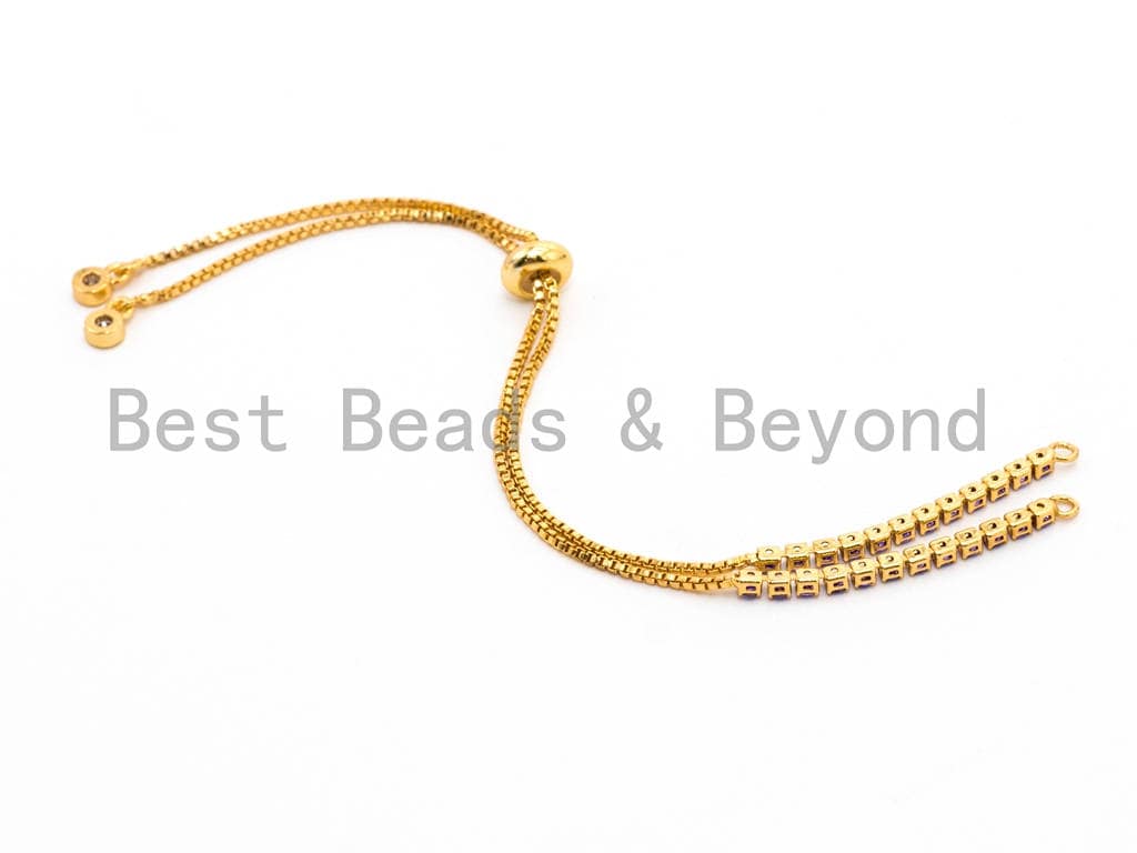 Amethyst CZ Stud Sliding adjustable Half finished bracelet, Purple Box chain with rubber stopper beads, connector link findings,sku#E373