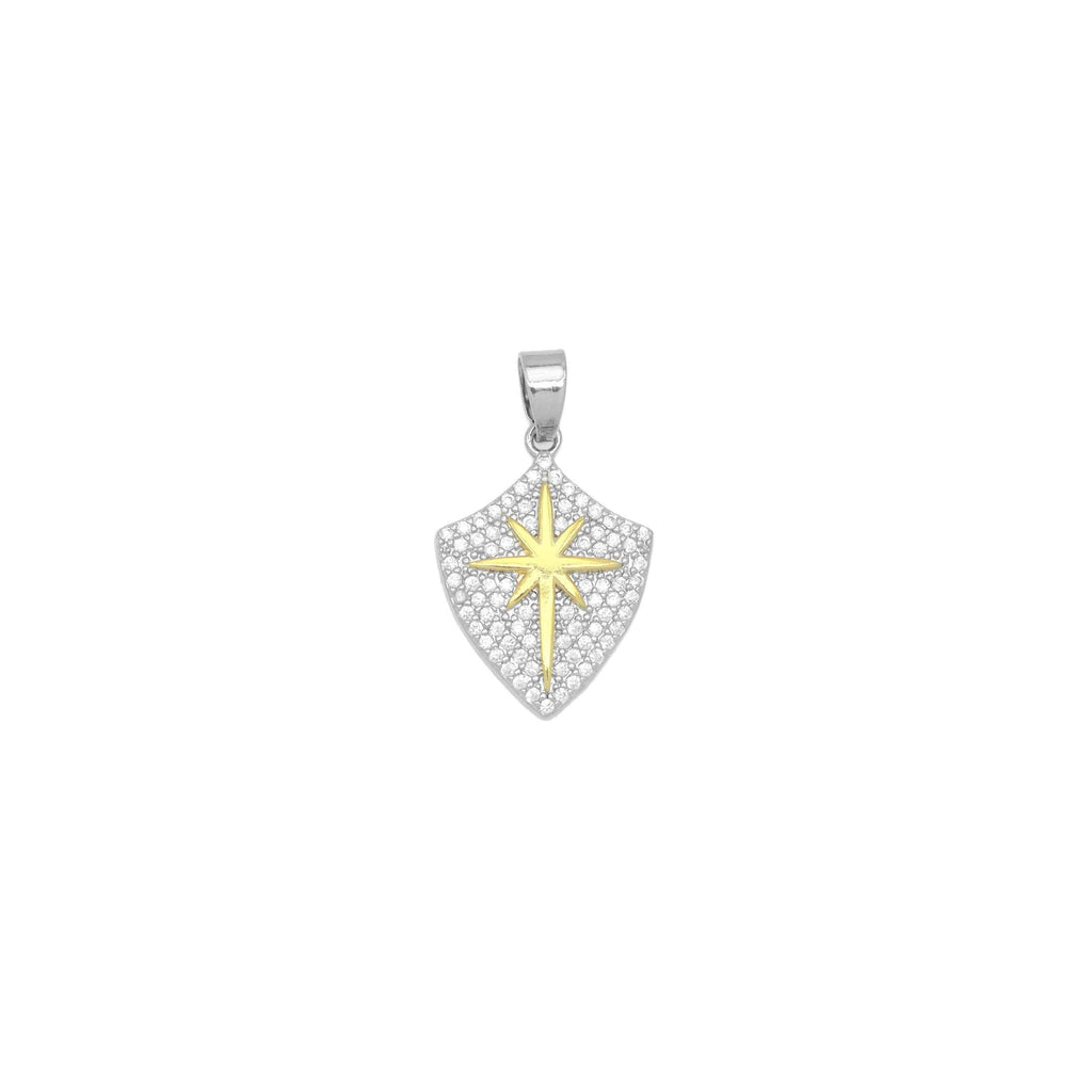 Dual Color CZ Gold North Star On Shield Charm Pendant, Sku#LX749