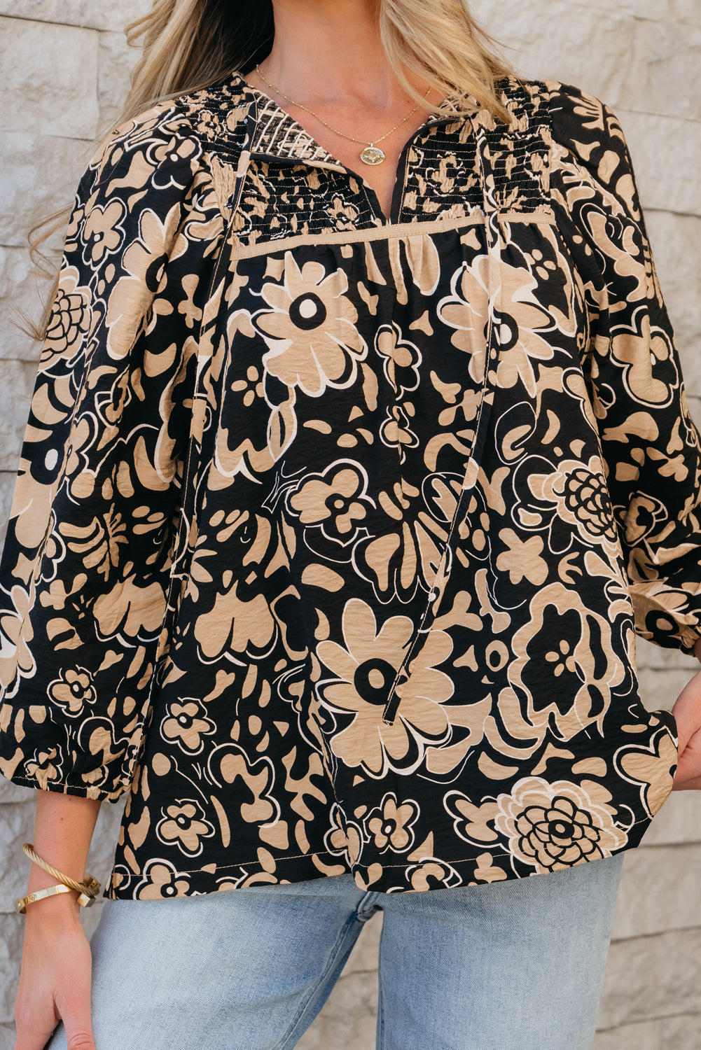 Camilla Bracelet Sleeve Boho Blouse-Threaded Pear