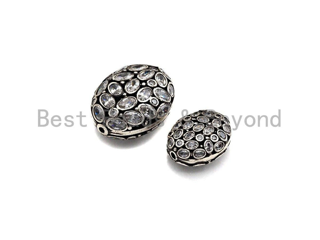 CZ Micro Pave Flat Oval Beads, Cz Pave Egg Beads, Cubic Zirconia Pave Beads, CZ Spacer Beads,16x19/25x27mm,sku#G419