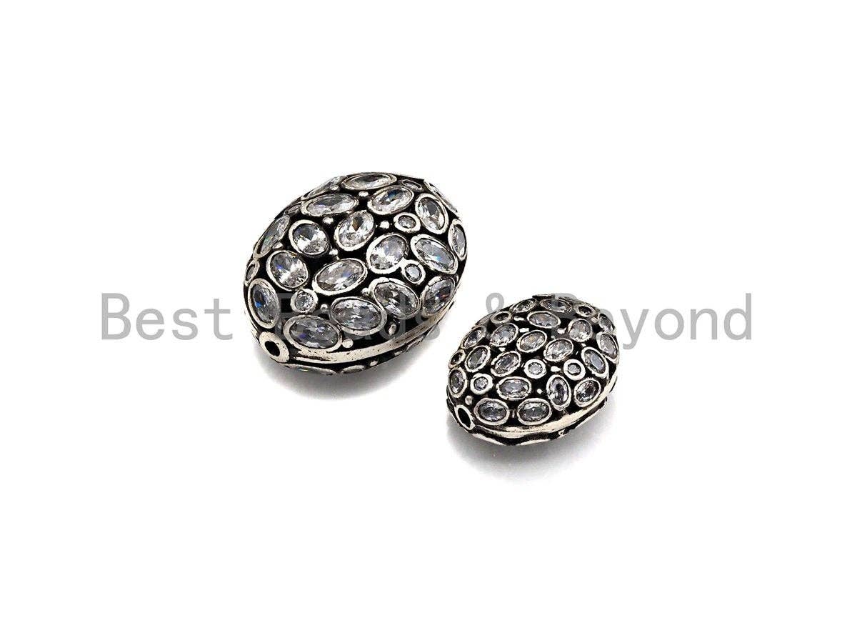 CZ Micro Pave Flat Oval Beads, Cz Pave Egg Beads, Cubic Zirconia Pave Beads, CZ Spacer Beads,16x19/25x27mm,sku#G419