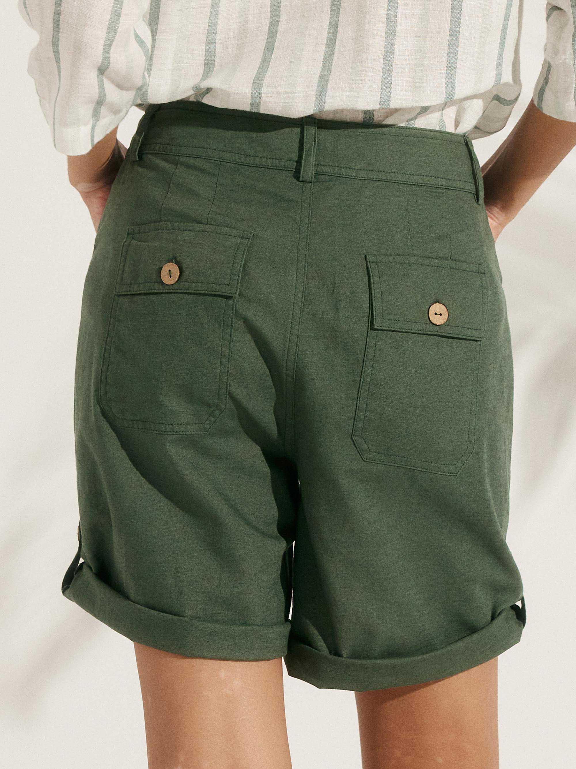 Linen Button-Fly Quarter Shorts LUCY