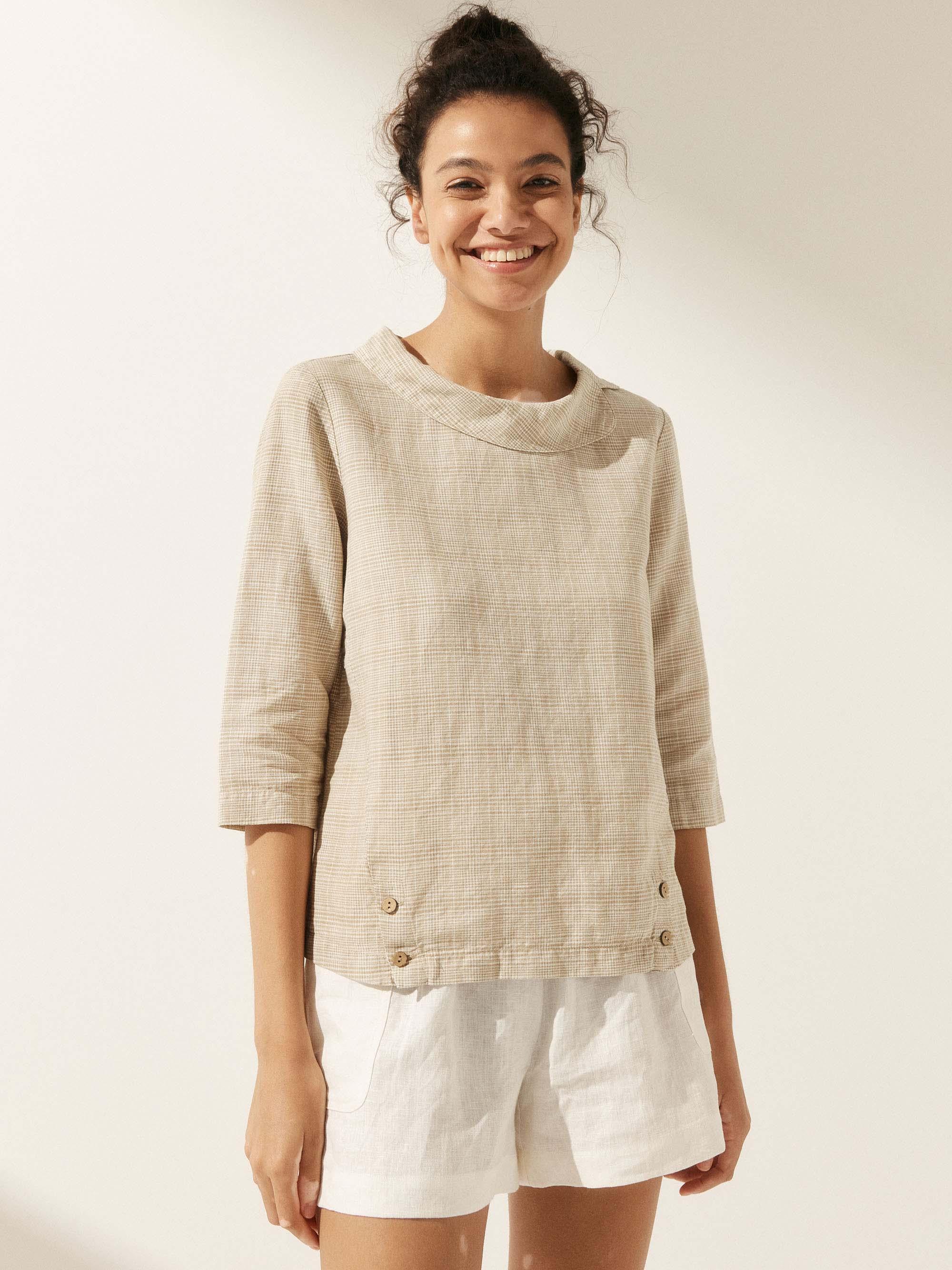 Linen Round Soft-Fold Collar Top LAURA-LINTICO