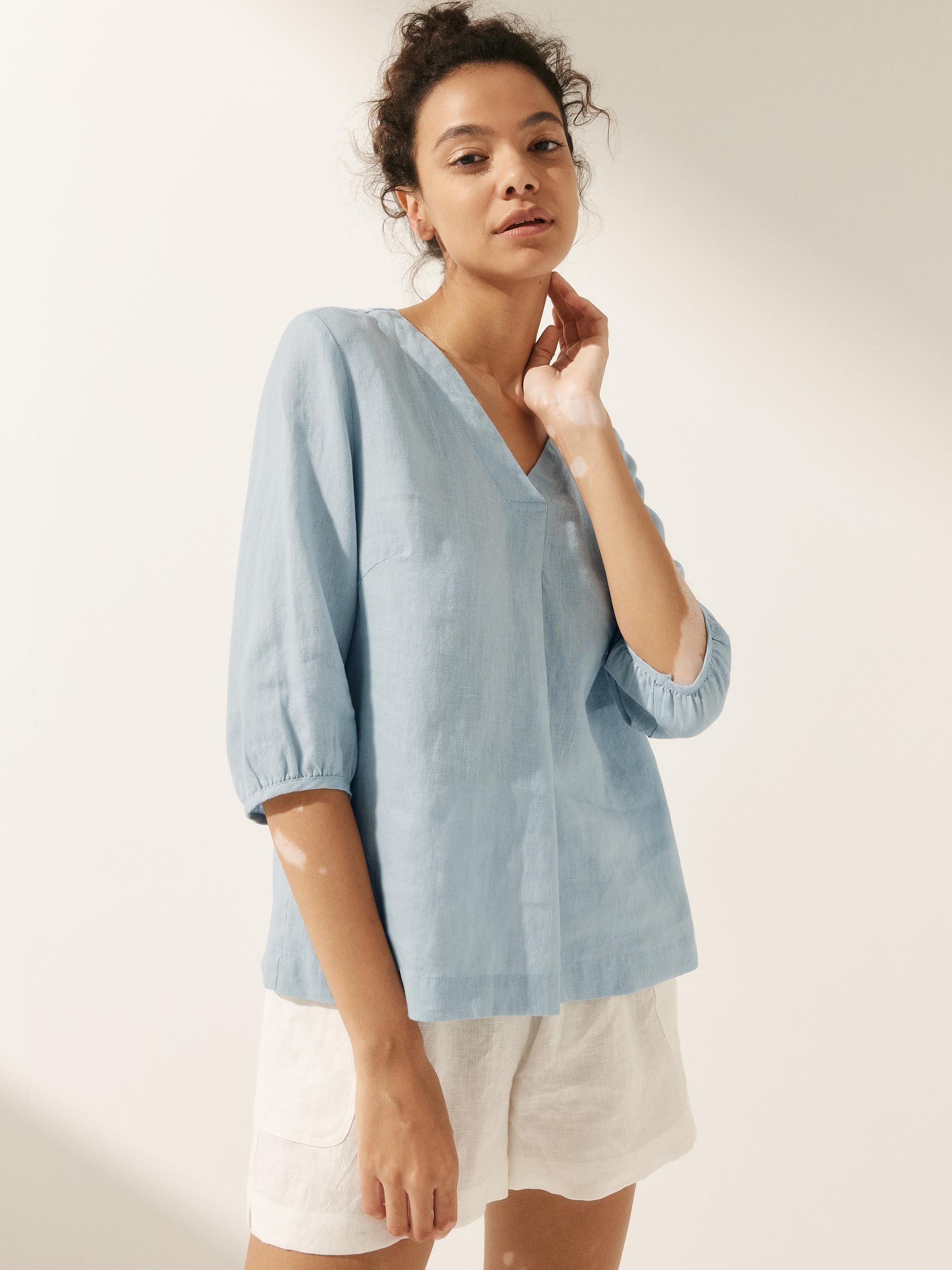100% Linen Puff Sleeves Top LEAH-LINTICO