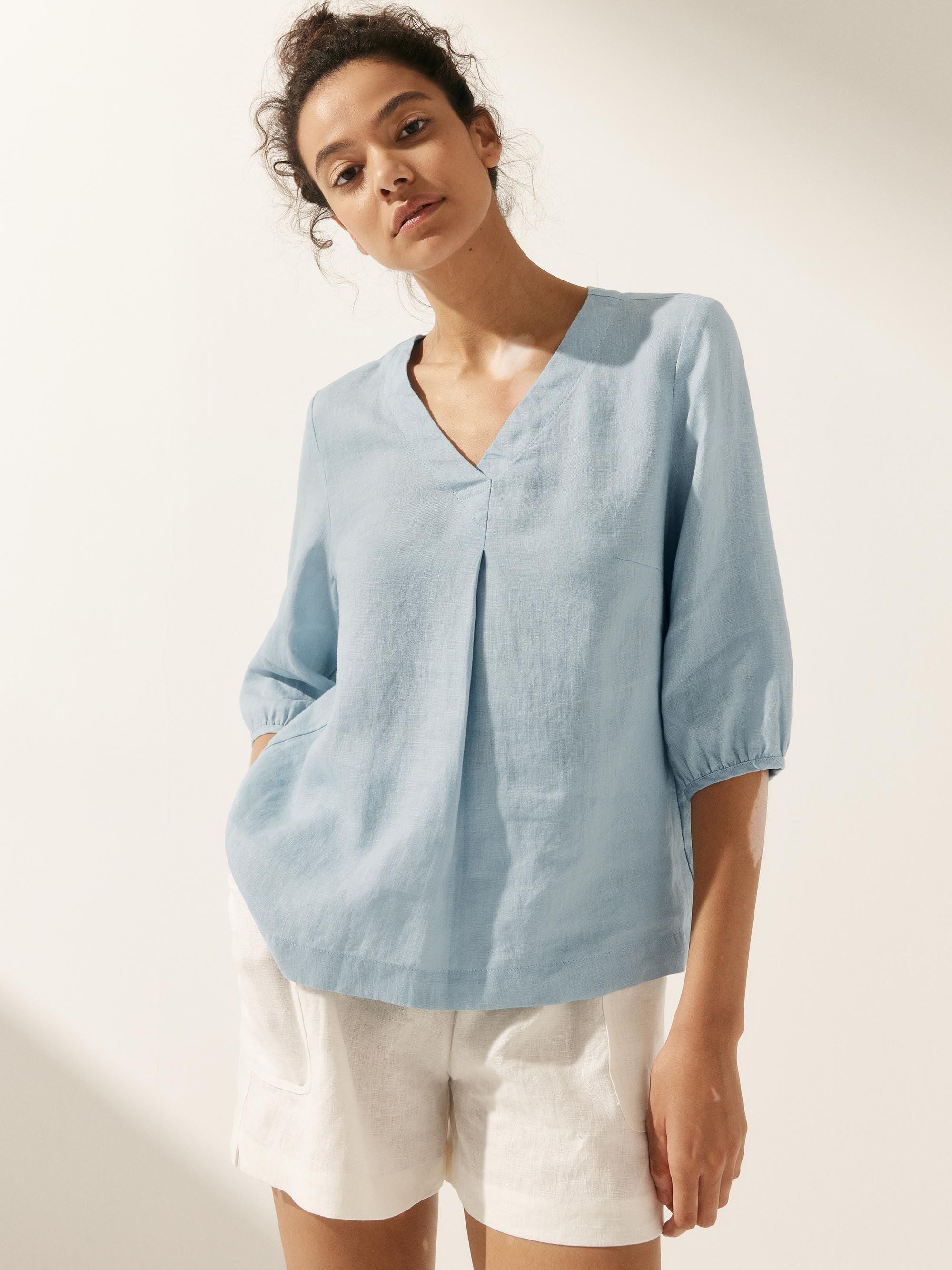 100% Linen Puff Sleeves Top LEAH-LINTICO