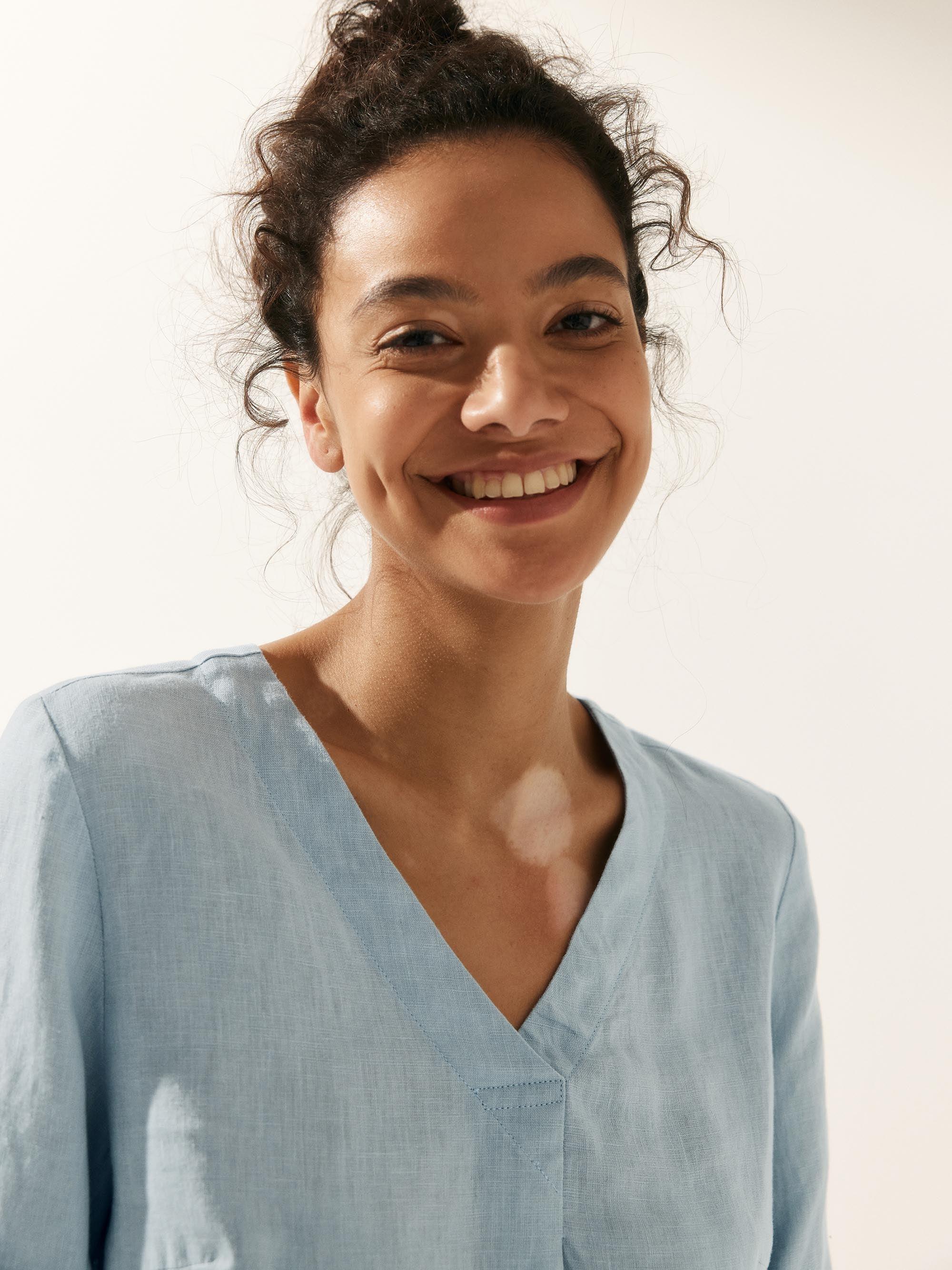 100% Linen Puff Sleeves Top LEAH-LINTICO