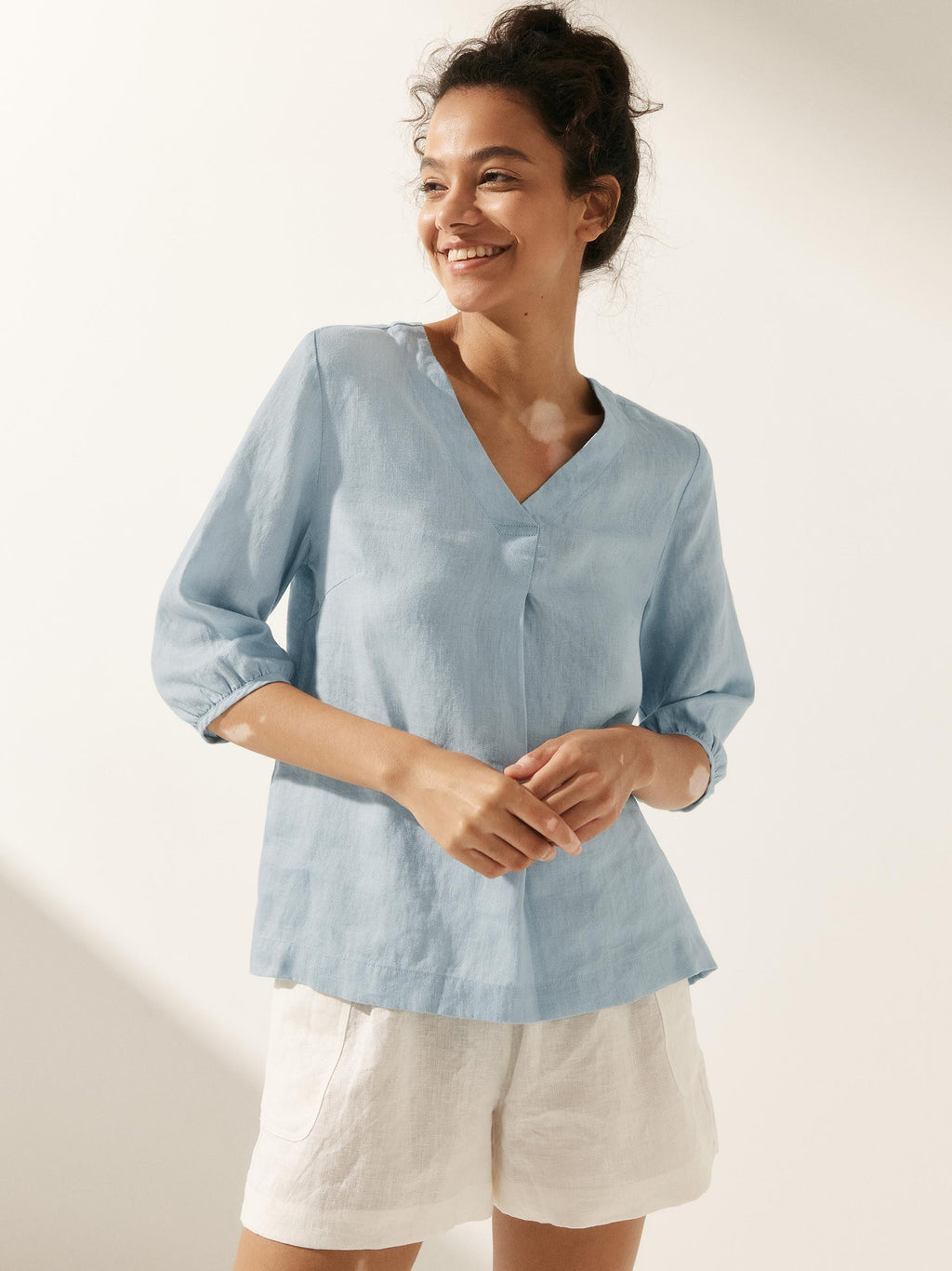 100% Linen Puff Sleeves Top LEAH-LINTICO
