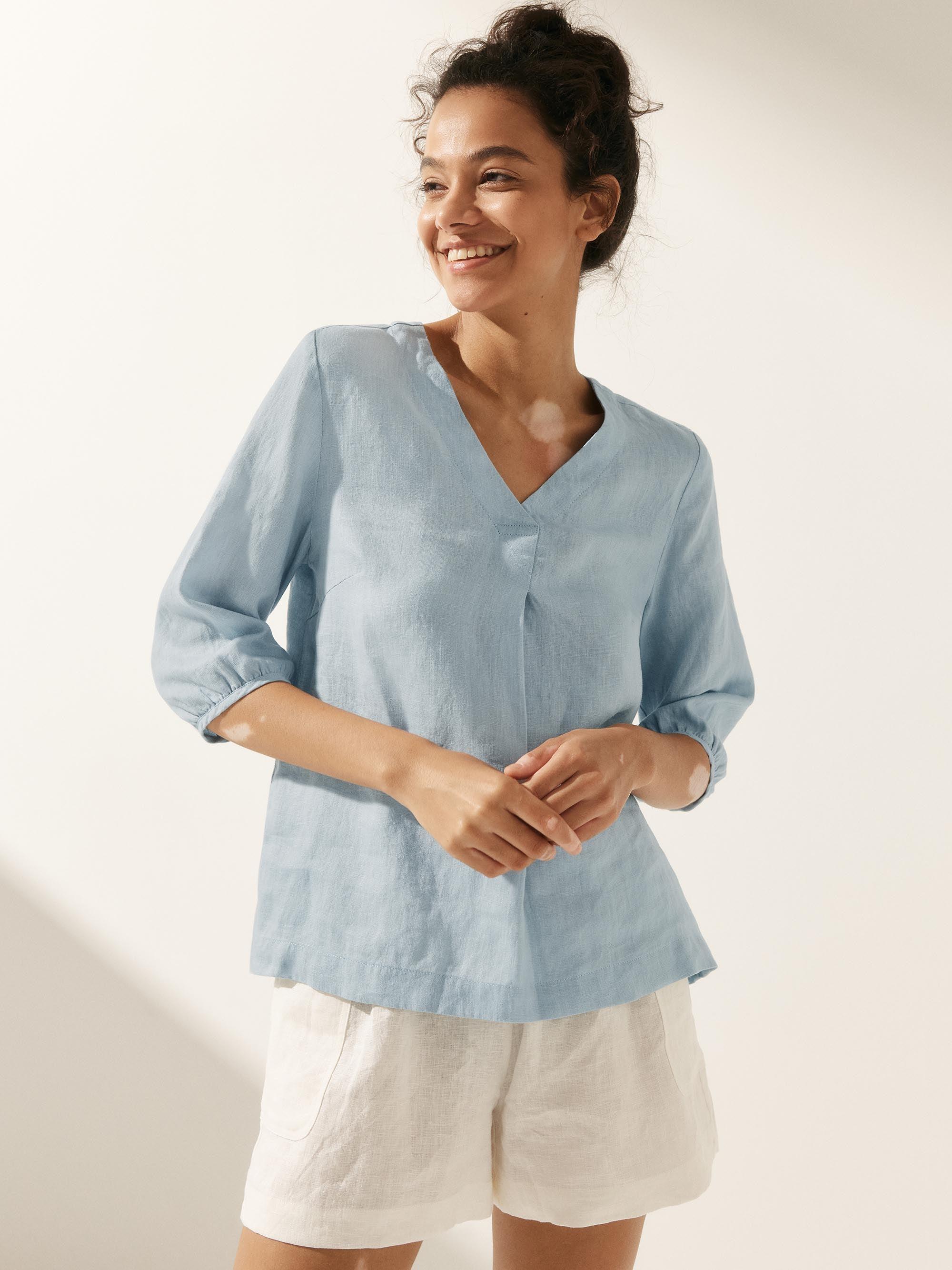 100% Linen Puff Sleeves Top LEAH-LINTICO