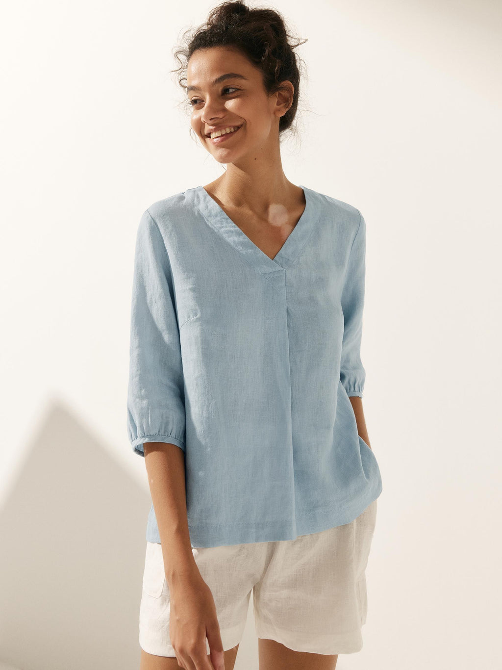 100% Linen Puff Sleeves Top LEAH-LINTICO