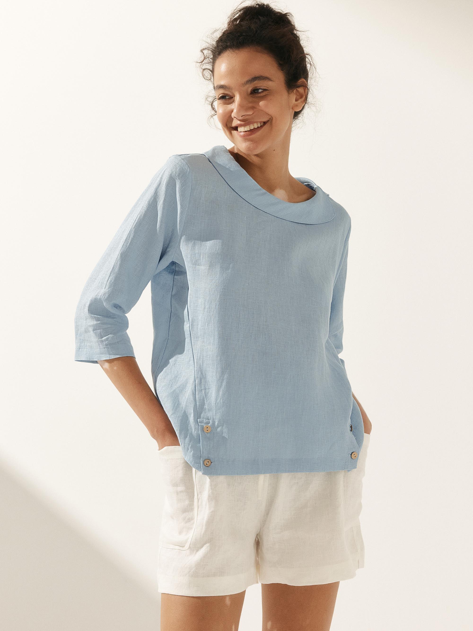 Linen Round Soft-Fold Collar Top LAURA