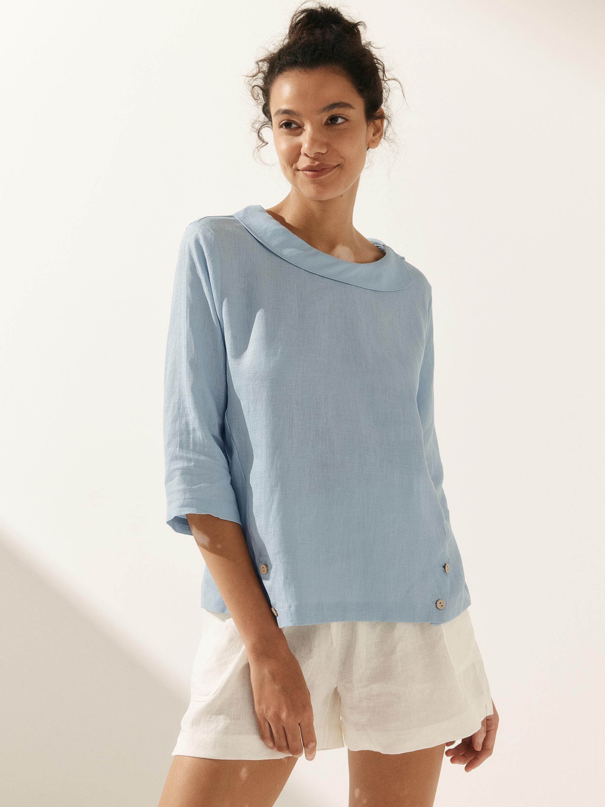 Linen Round Soft-Fold Collar Top LAURA-LINTICO