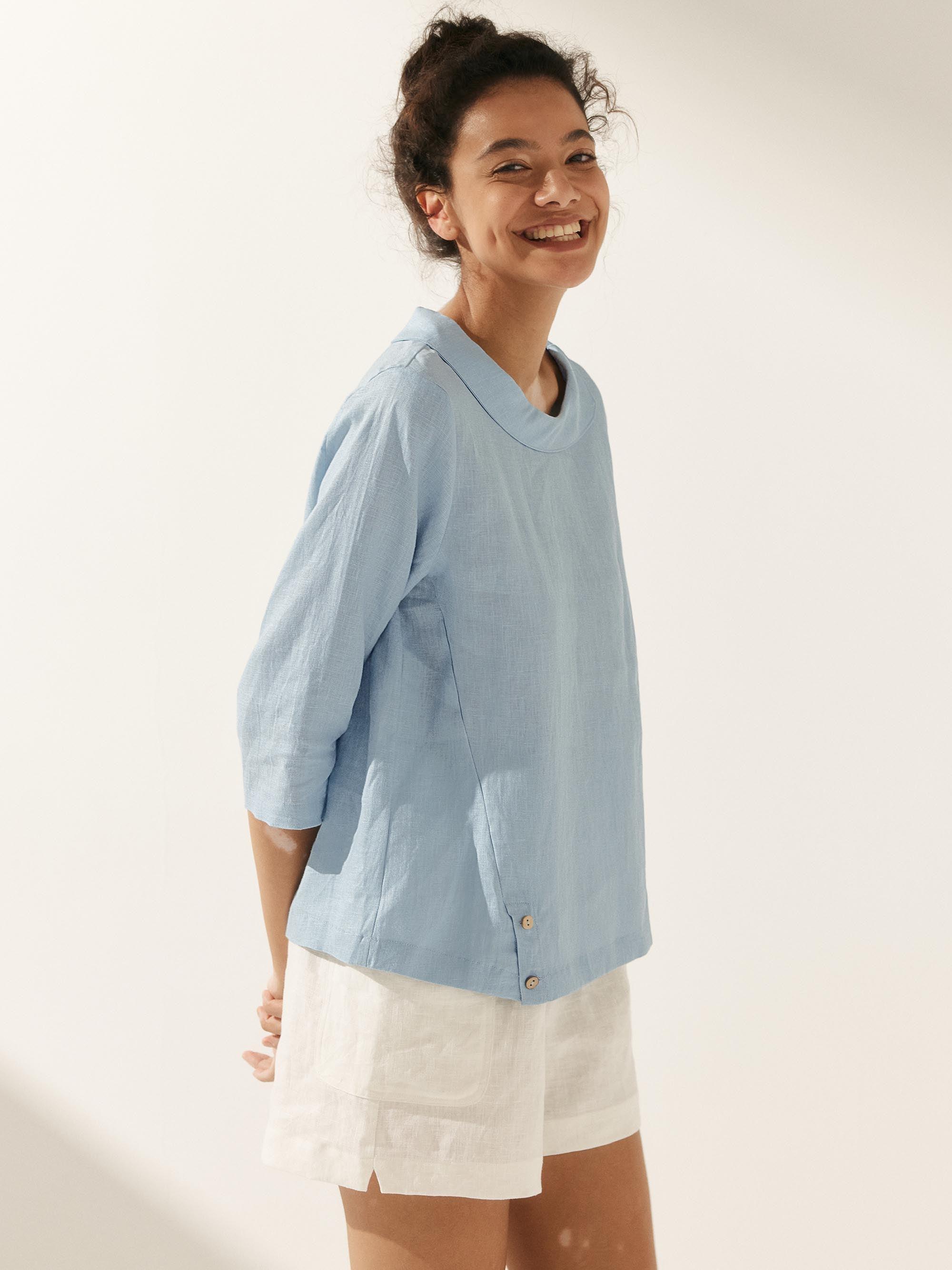 Linen Round Soft-Fold Collar Top LAURA-LINTICO
