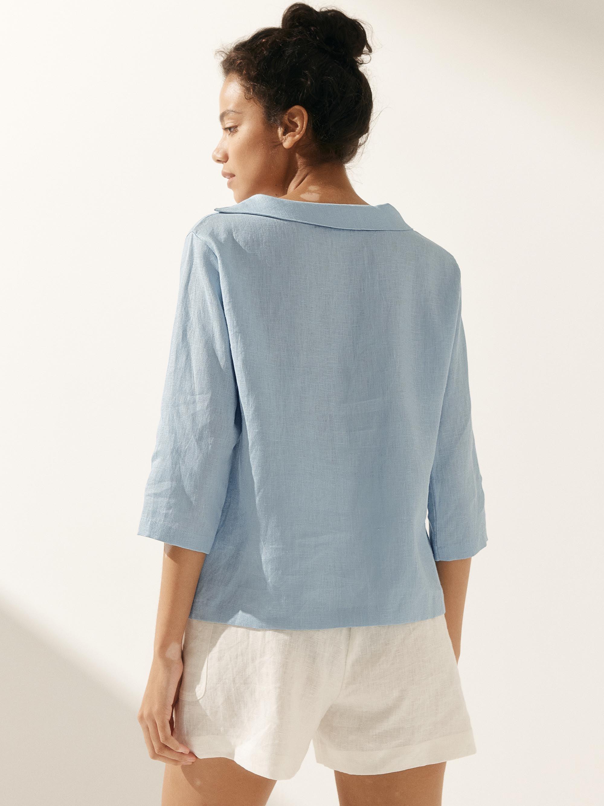 Linen Round Soft-Fold Collar Top LAURA-LINTICO