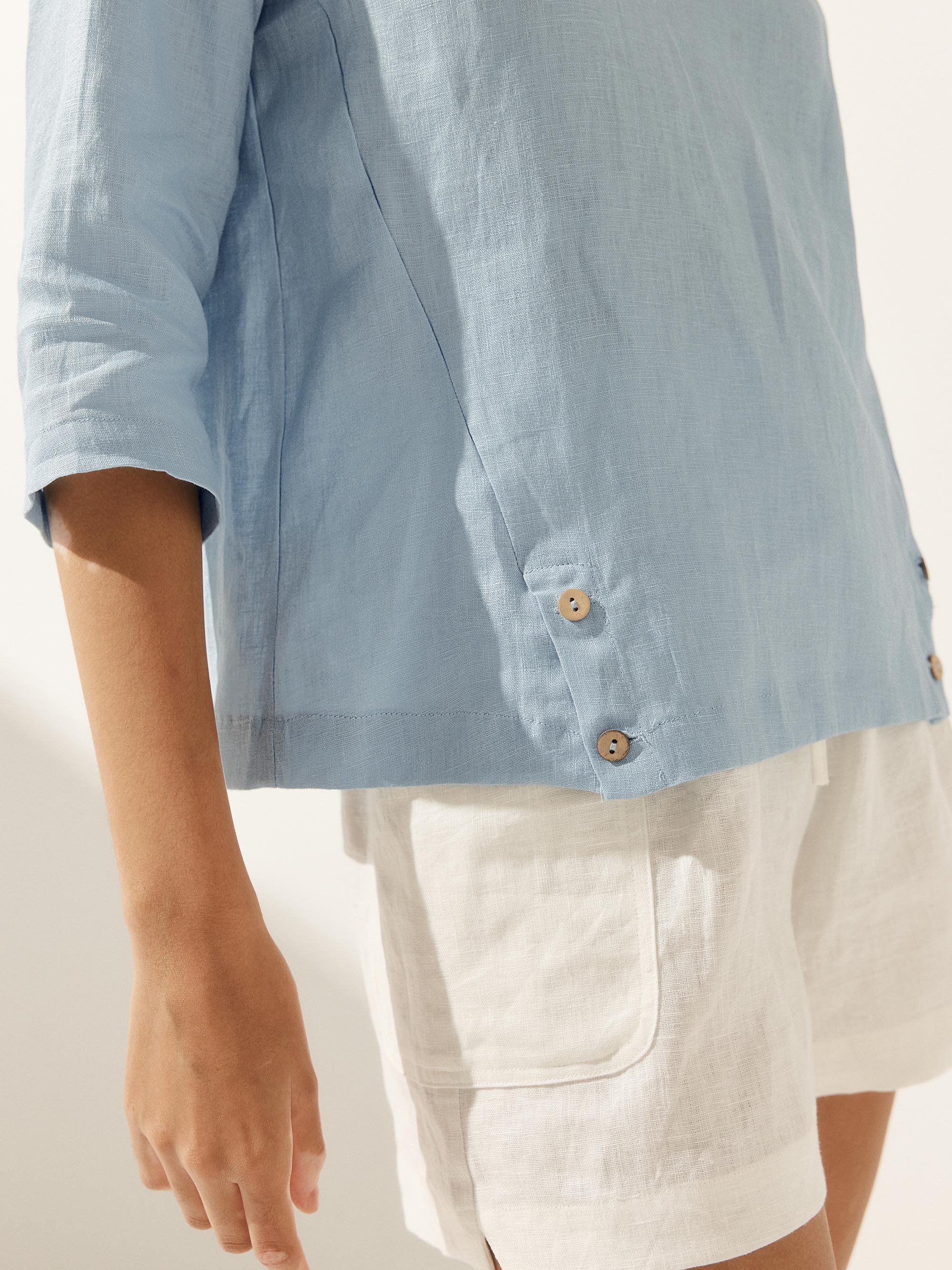 Linen Round Soft-Fold Collar Top LAURA-LINTICO