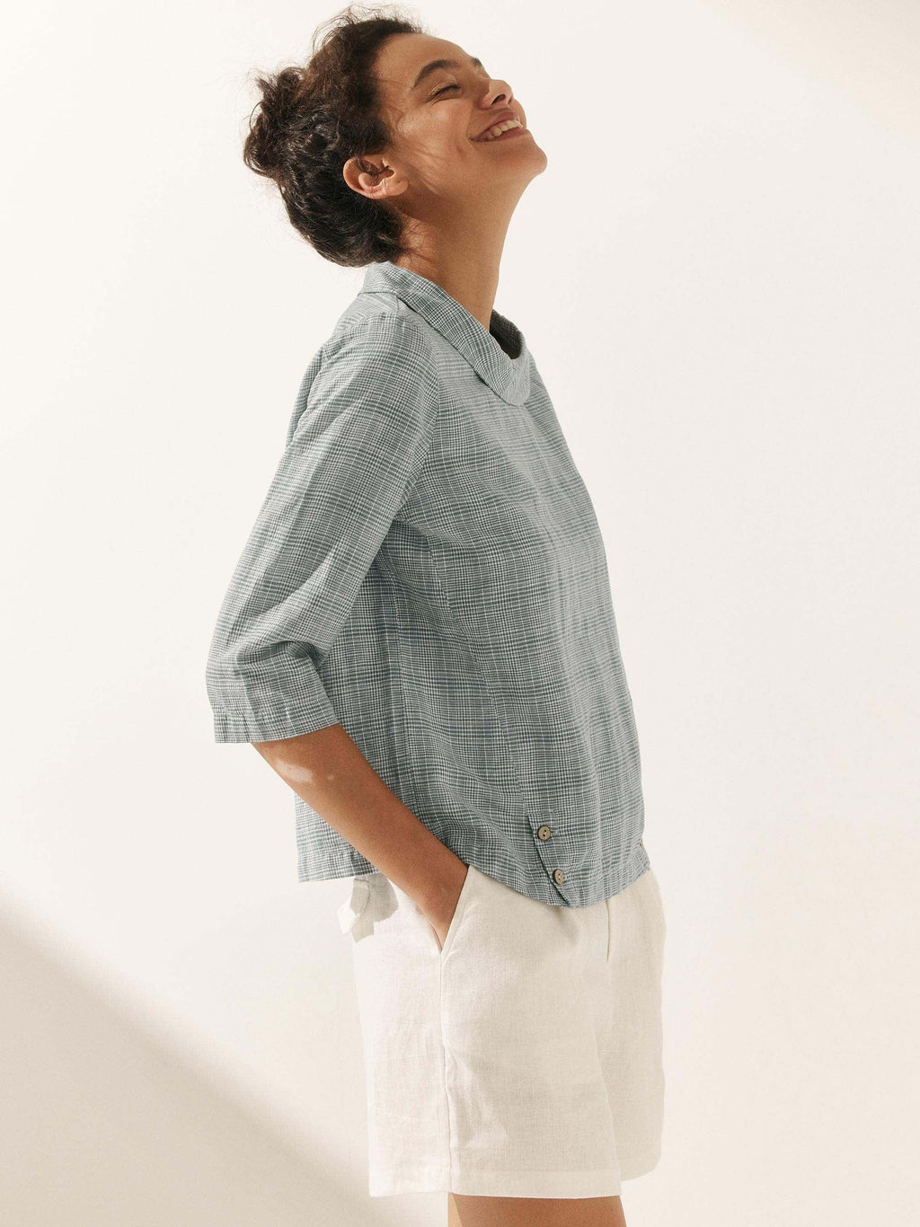 Linen Round Soft-Fold Collar Top LAURA-LINTICO