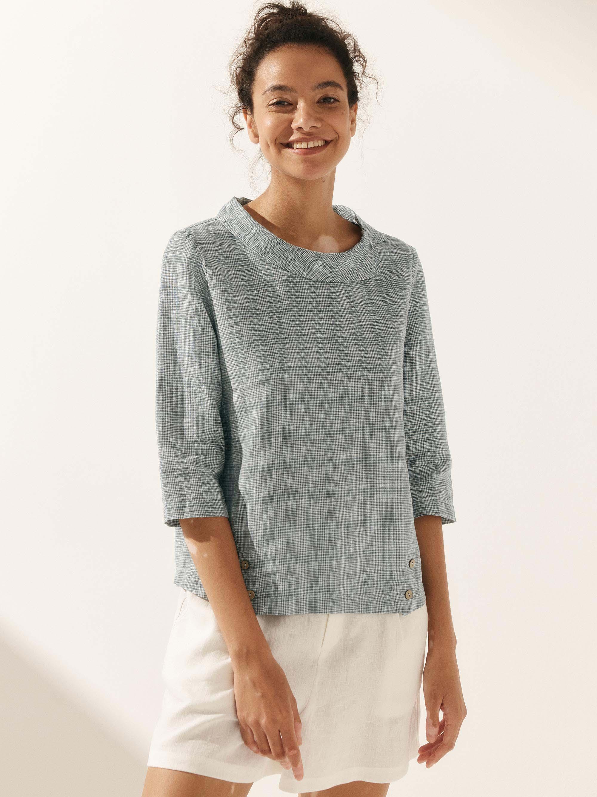 Linen Round Soft-Fold Collar Top LAURA-LINTICO