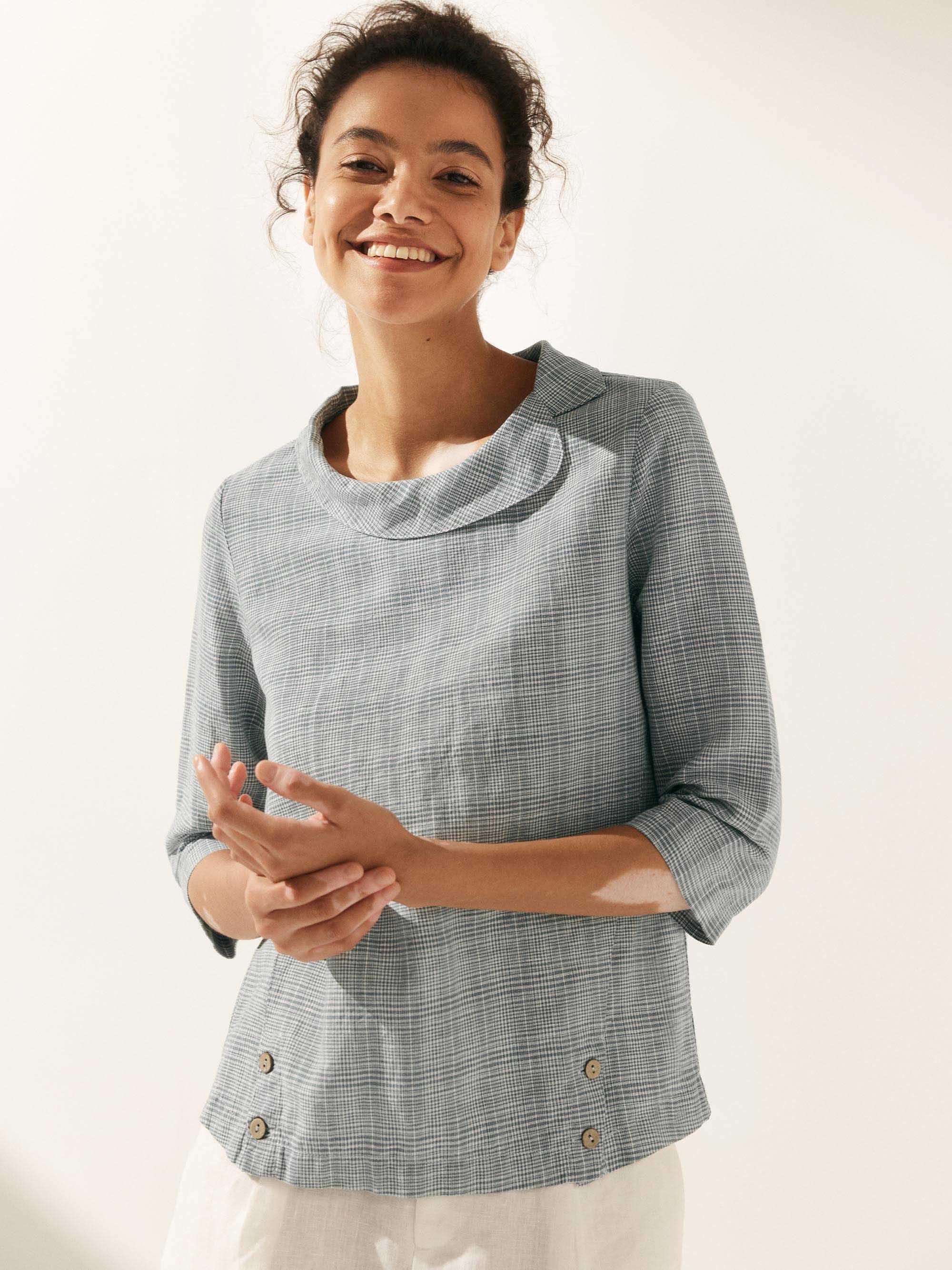 Linen Round Soft-Fold Collar Top LAURA-LINTICO