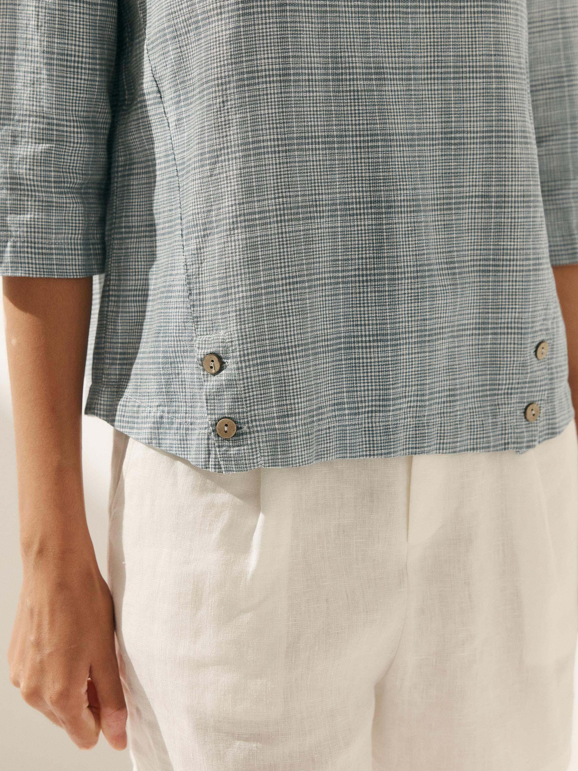Linen Round Soft-Fold Collar Top LAURA