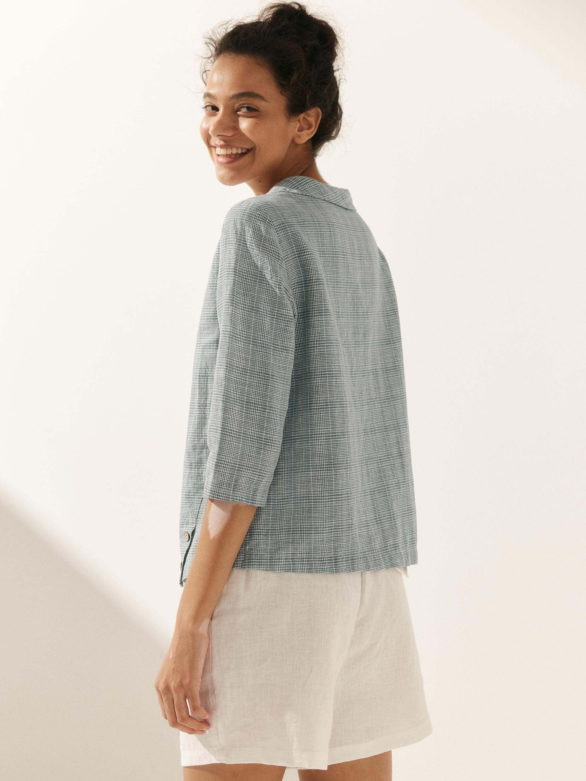 Linen Round Soft-Fold Collar Top LAURA