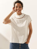 100% Linen Gingham Checked Cutout Turtleneck Top CAROL-LINTICO