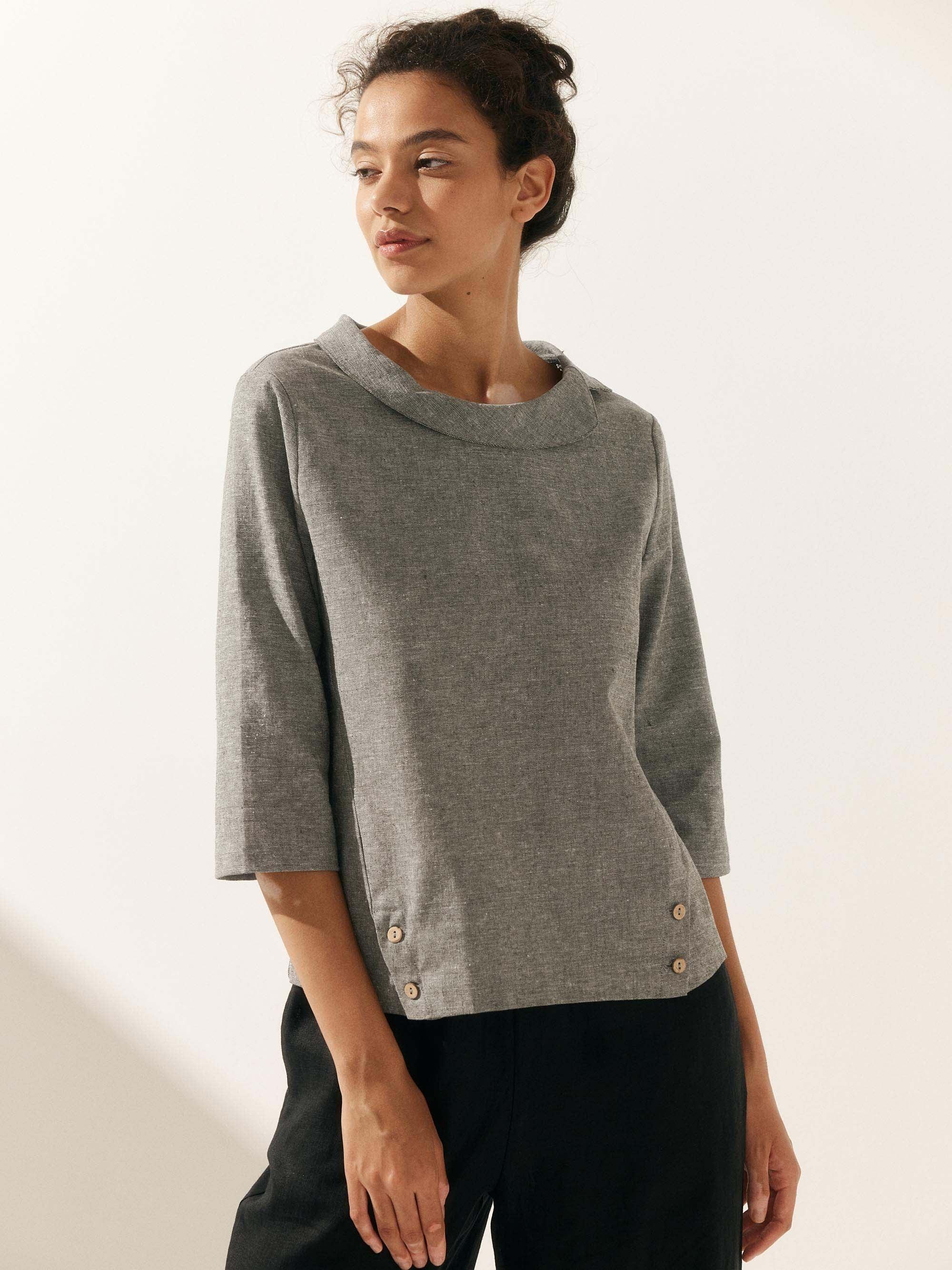 Linen Round Soft-Fold Collar Top LAURA