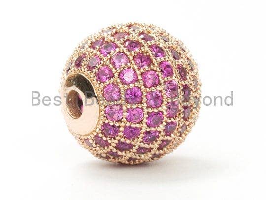 6mm/8mm/10mm/12mm Micro Pave Fuchsia CZ Stone Round Ball, Fuchsia Pave Gold/Silver/Rose Gold/Black Rhodium Bead Focal, 1/2pcs sku#G308FC