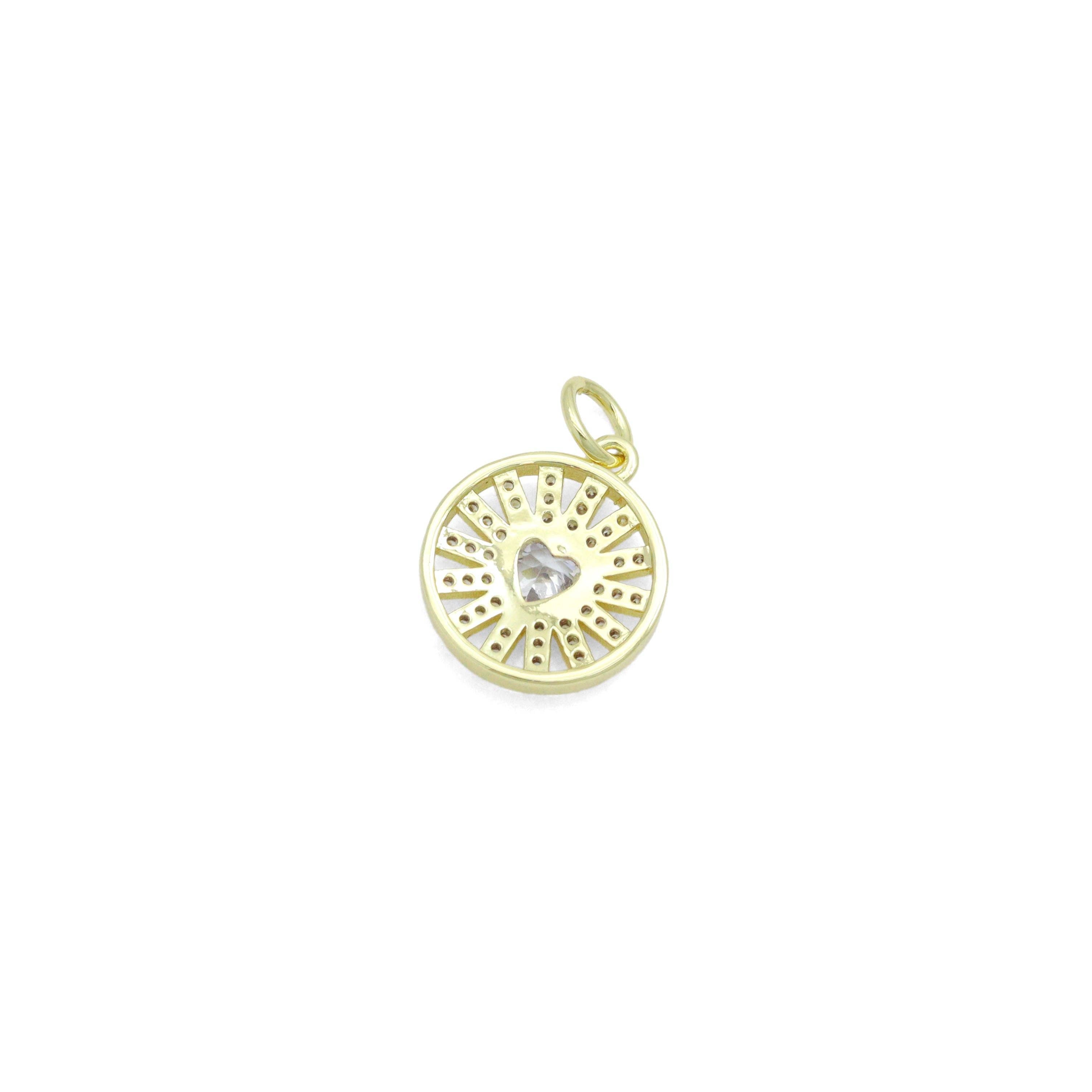 Clear CZ Gold Radical Heart with CZ Center Heart Charm Pendant,Sku#LX858