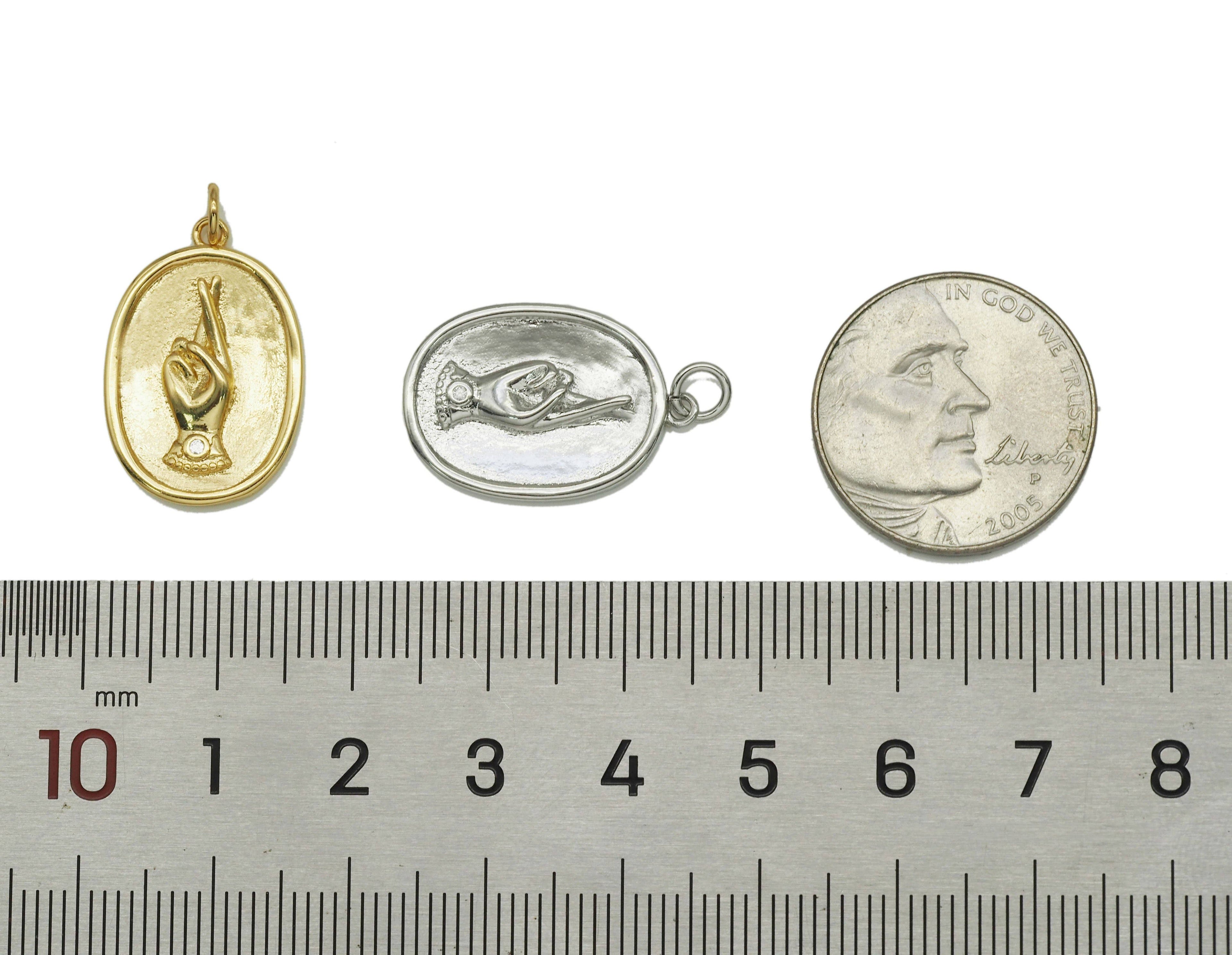 Hand Victory Sign On Oval Charm, Sku#Z1431