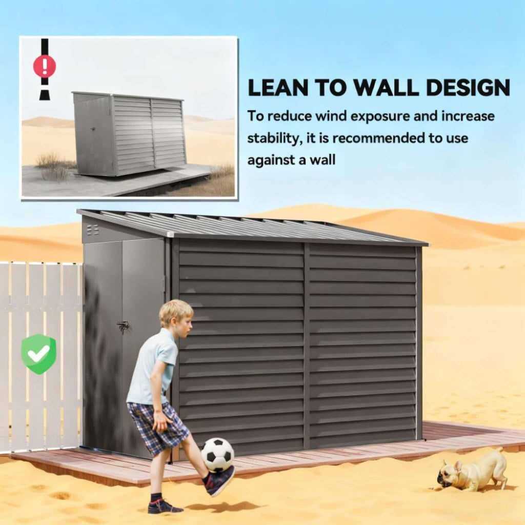[05X09FT] Heavy-Duty Outdoor Galvanized Steel Storage Shed With Lockable Doors (SAK80637)