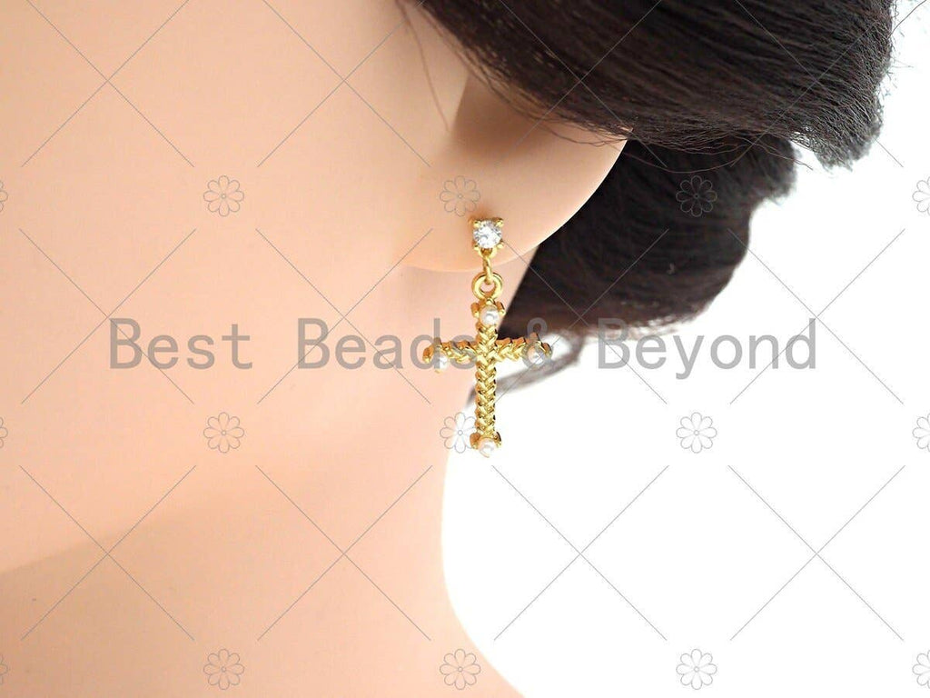 CZ Cross Shape Stud Earring, Sku#Y430