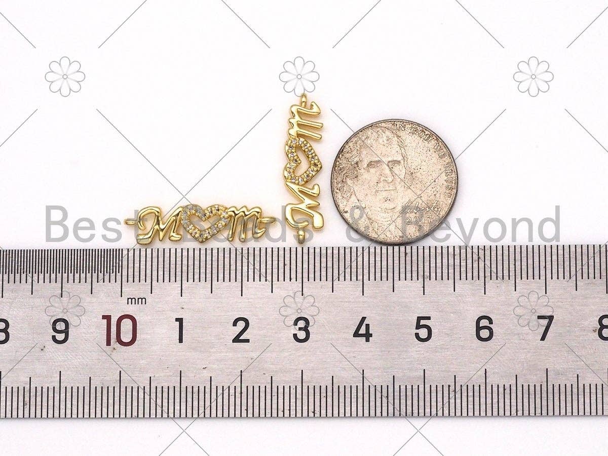 CZ Micro Pave Heart Mom Word Shape Pendant/Charm,18K Gold Filled Mom Charm, Mother's Day Necklace Bracelet Charm,6x25mm,Sku#E544