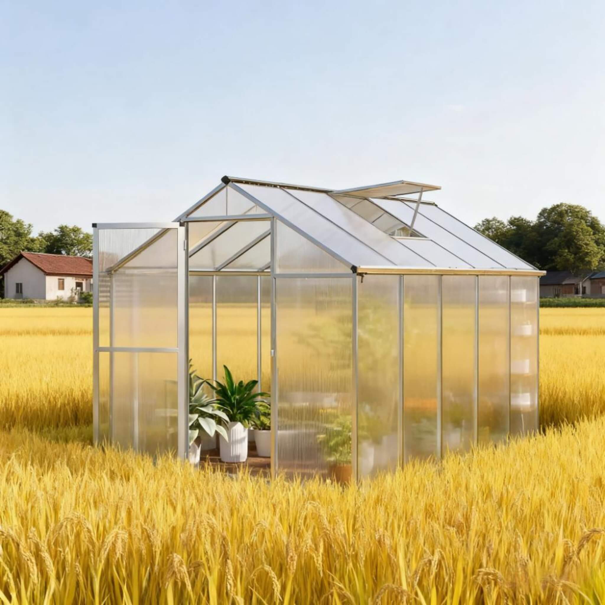 [06X10FT] Alora Large Walk-In Backyard Greenhouse W/ Rainwater Collection System And Roof Vent (SAK93581)